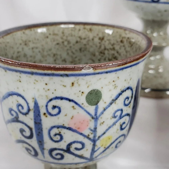 VTG Otagiri Stoneware Pottery Chalice Pedestal Goblet MCM Wine 3 Goblets - Picture 6 of 10